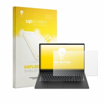 Face avant d’un emballage produit avec le logo de la marque upscreen. À côté, l’appareil Lenovo V15 7915 est représenté avec l