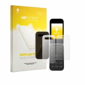 Vorderseite einer Produktverpackung mit dem Markenlogo upscreen. Daneben ist das Gerät HMD 2660 Flip 4G (Display+Rückseite) mi