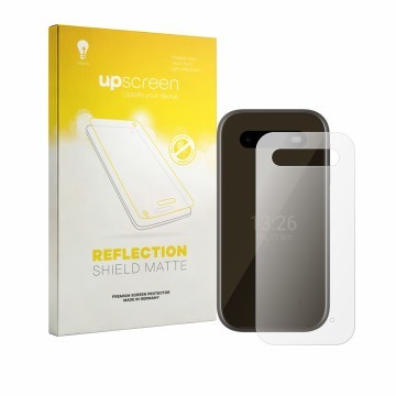 Vorderseite einer Produktverpackung mit dem Markenlogo upscreen. Daneben ist das Gerät HMD 2660 Flip 4G (Rückseite) mit dem zu