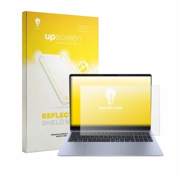 Parte frontale di una confezione del prodotto con il logo del marchio upscreen. Accanto è raffigurato il dispositivo Dell 16S 
