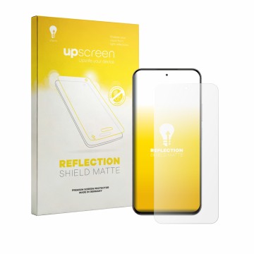 Parte frontal de un envase de producto con el logotipo de la marca upscreen. Al lado se muestra el dispositivo realme Narzo 10