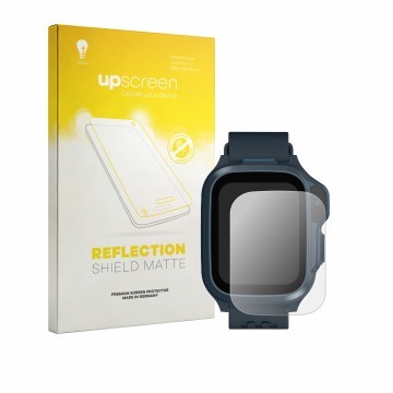 Vorderseite einer Produktverpackung mit dem Markenlogo upscreen. Daneben ist das Gerät Myfirst Fone S4 mit dem zugehörigen Dis