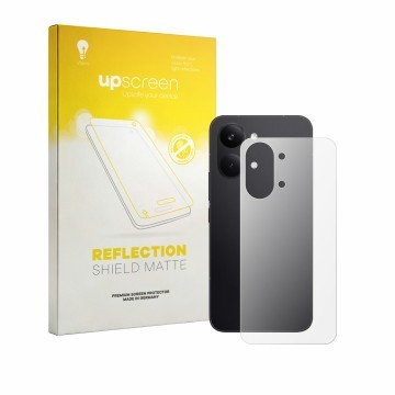 Face avant d’un emballage produit avec le logo de la marque upscreen. À côté, l’appareil Xiaomi Poco X8 Pro Max (Arrière) est 