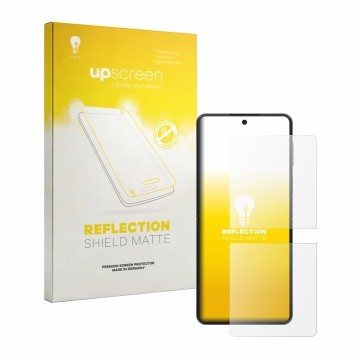 Face avant d’un emballage produit avec le logo de la marque upscreen. À côté, l’appareil Samsung Galaxy Z Flip 8 est représent