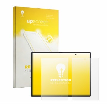 Face avant d’un emballage produit avec le logo de la marque upscreen. À côté, l’appareil Samsung Galaxy Z Fold 8 (Affichage in