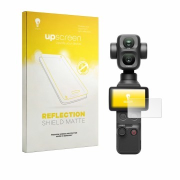 Parte frontale di una confezione del prodotto con il logo del marchio upscreen. Accanto è raffigurato il dispositivo DJI Osmo 