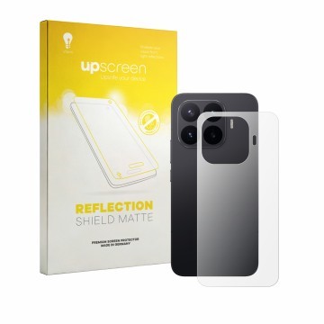 Parte frontal de un envase de producto con el logotipo de la marca upscreen. Al lado se muestra el dispositivo Xiaomi 17T Pro 
