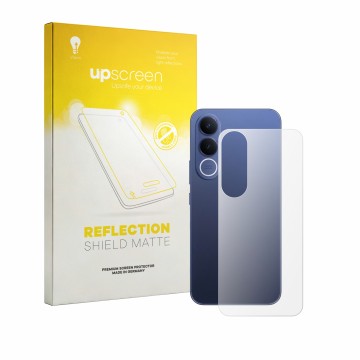 Vorderseite einer Produktverpackung mit dem Markenlogo upscreen. Daneben ist das Gerät Vivo V70 FE (Rückseite) mit dem zugehör