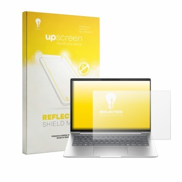 Face avant d’un emballage produit avec le logo de la marque upscreen. À côté, l’appareil HP EliteBook 6 G2i 14