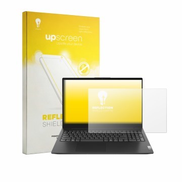 Parte frontale di una confezione del prodotto con il logo del marchio upscreen. Accanto è raffigurato il dispositivo Lenovo V1