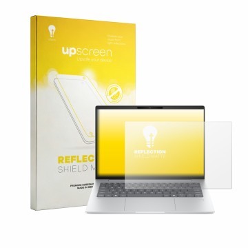 Face avant d’un emballage produit avec le logo de la marque upscreen. À côté, l’appareil HP EliteBook 6 G2q 14