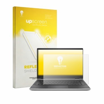 Face avant d’un emballage produit avec le logo de la marque upscreen. À côté, l’appareil HP Pavilion x360 14-cd0020nf est repr
