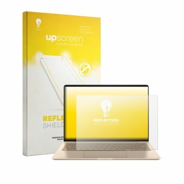 Face avant d’un emballage produit avec le logo de la marque upscreen. À côté, l’appareil Asus Zenbook 14 UX3480 2026 est repré