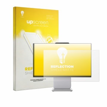 Face avant d’un emballage produit avec le logo de la marque upscreen. À côté, l’appareil Lenovo IdeaCentre AIO 24IWC11 est rep
