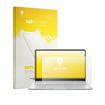 Face avant d’un emballage produit avec le logo de la marque upscreen. À côté, l’appareil ASUS Chromebook CM14 CM1405 est repré