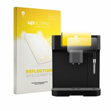 Parte frontal de un envase de producto con el logotipo de la marca upscreen. Al lado se muestra el dispositivo Grundig KVA 623