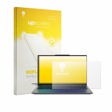 Vorderseite einer Produktverpackung mit dem Markenlogo upscreen. Daneben ist das Gerät Medion Avantum 15 S2 mit dem zugehörige