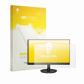 Parte frontal de un envase de producto con el logotipo de la marca upscreen. Al lado se muestra el dispositivo Philips 221v8 c