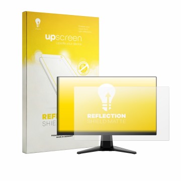 Vorderseite einer Produktverpackung mit dem Markenlogo upscreen. Daneben ist das Gerät MSI G255F mit dem zugehörigen Displaysc