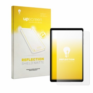 Parte frontal de un envase de producto con el logotipo de la marca upscreen. Al lado se muestra el dispositivo Alldocube iPlay