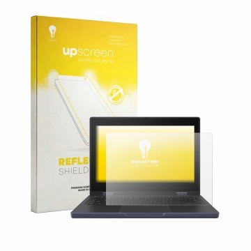 Face avant d’un emballage produit avec le logo de la marque upscreen. À côté, l’appareil ASUS Chromebook CZ11 Flip CZ1104F est