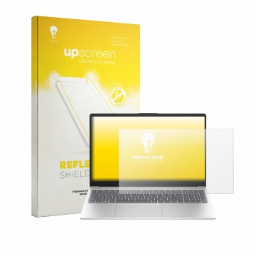 Front side of a product packaging with the brand logo upscreen. Next to it is the device HP 15-fd1731ngx shown with the corres