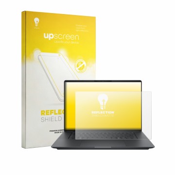 Parte frontal de un envase de producto con el logotipo de la marca upscreen. Al lado se muestra el dispositivo HP ZBook Ultra 