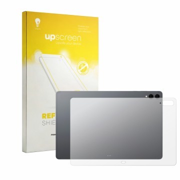 Front side of a product packaging with the brand logo upscreen. Next to it is the device Samsung Galaxy Tab S12 Ultra (Back) s