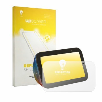 Vorderseite einer Produktverpackung mit dem Markenlogo upscreen. Daneben ist das Gerät Amazon Echo Show 5 Kids mit dem zugehör