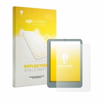 Parte frontale di una confezione del prodotto con il logo del marchio upscreen. Accanto è raffigurato il dispositivo Amazon Ki