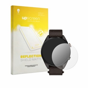 Parte frontal de un envase de producto con el logotipo de la marca upscreen. Al lado se muestra el dispositivo Garmin Approach