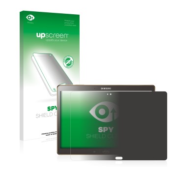 Front side of a product packaging with the brand logo upscreen. Next to it is the device Samsung Galaxy Tab S 10.5 SM-T800 sho