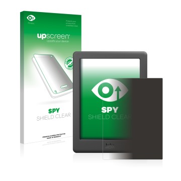 Face avant d’un emballage produit avec le logo de la marque upscreen. À côté, l’appareil Kobo Glo HD est représenté avec la pr