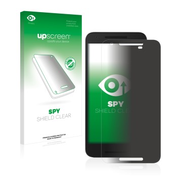 Face avant d’un emballage produit avec le logo de la marque upscreen. À côté, l’appareil LG Nexus 5X est représenté avec la pr