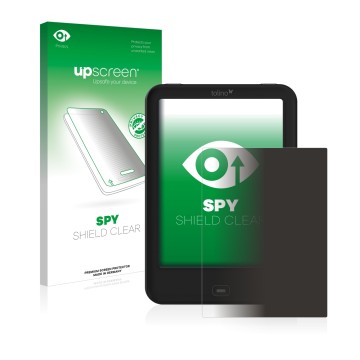 Parte frontale di una confezione del prodotto con il logo del marchio upscreen. Accanto è raffigurato il dispositivo Tolino Sh