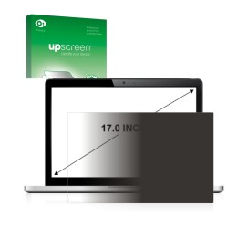 Parte frontal de un envase de producto con el logotipo de la marca upscreen. Al lado se muestra el dispositivo con su protecto