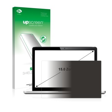 Face avant d’un emballage produit avec le logo de la marque upscreen. À côté, l’appareil est représenté avec la protection d’é