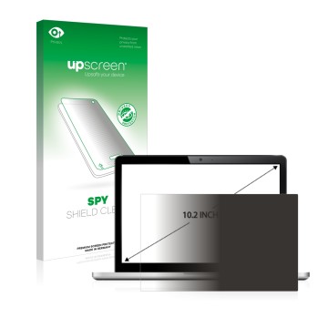 Face avant d’un emballage produit avec le logo de la marque upscreen. À côté, l’appareil est représenté avec la protection d’é