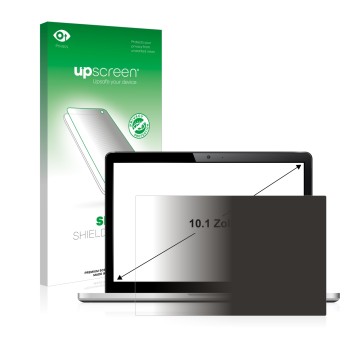 Face avant d’un emballage produit avec le logo de la marque upscreen. À côté, l’appareil est représenté avec la protection d’é