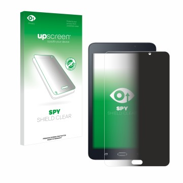 Front side of a product packaging with the brand logo upscreen. Next to it is the device Samsung Galaxy Tab A6 7.0 shown with 