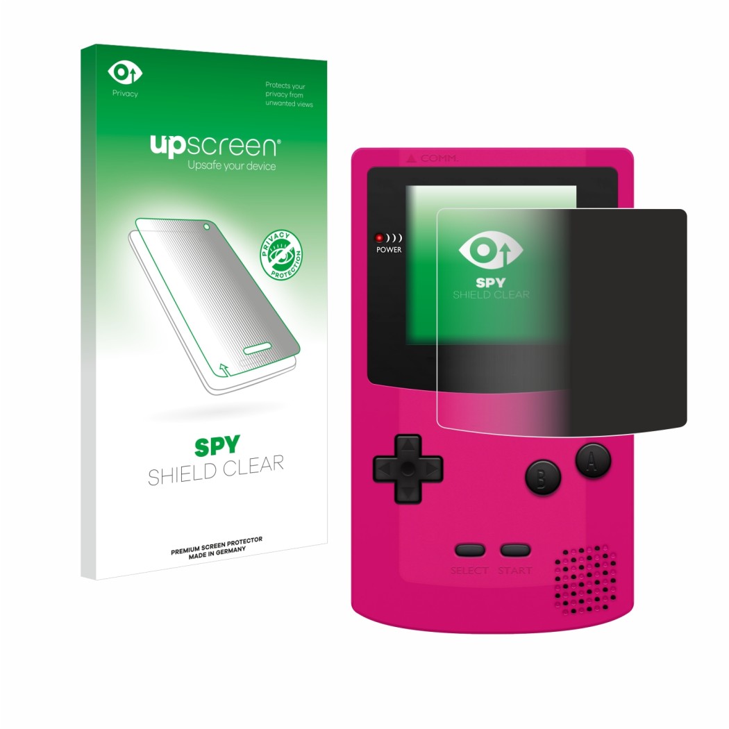 Front side of a product packaging with the brand logo upscreen. Next to it is the device Nintendo Gameboy Color shown with the