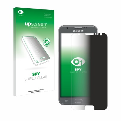 Face avant d’un emballage produit avec le logo de la marque upscreen. À côté, l’appareil Samsung Galaxy J3 2017 est représenté