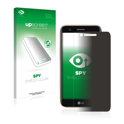 Face avant d’un emballage produit avec le logo de la marque upscreen. À côté, l’appareil LG K10 2017 est représenté avec la pr