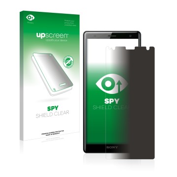 Parte frontale di una confezione del prodotto con il logo del marchio upscreen. Accanto è raffigurato il dispositivo Sony Xper