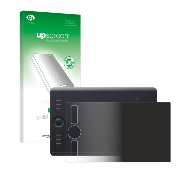 Parte frontale di una confezione del prodotto con il logo del marchio upscreen. Accanto è raffigurato il dispositivo Wacom Int