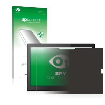 Parte frontal de un envase de producto con el logotipo de la marca upscreen. Al lado se muestra el dispositivo Lenovo ThinkPad