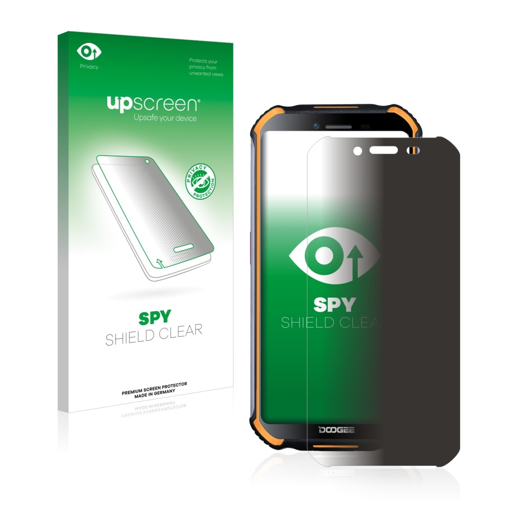Face avant d’un emballage produit avec le logo de la marque upscreen. À côté, l’appareil Doogee S40 est représenté avec la pro