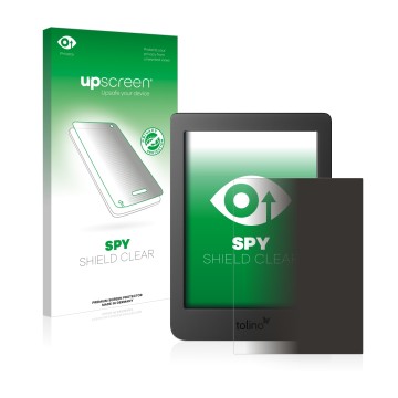 Face avant d’un emballage produit avec le logo de la marque upscreen. À côté, l’appareil Tolino Page 2 est représenté avec la 