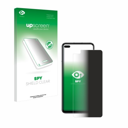 Parte frontal de un envase de producto con el logotipo de la marca upscreen. Al lado se muestra el dispositivo Honor Play 4 Pr