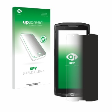 Face avant d’un emballage produit avec le logo de la marque upscreen. À côté, l’appareil Crosscall Core X4 est représenté avec